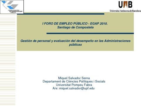Xesti&oacute;n de persoal e avaliaci&oacute;n do desempe&ntilde;o nas Administraci&oacute;ns P&uacute;blicas  - I Foro sobre Empleo Público